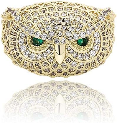 TOPGRILLZ 14K Gold or White Gold 6 Times Plated Owl Hip Hop Iced Out Lab Diamond 5A CZ Bling Fashion Ring for Men and Women Boys Jewelry Gift