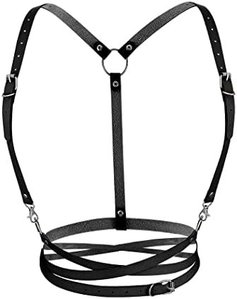 Bodiy Gothic Punk Body Chains PU Leather Fashion Black Waist Straps Belt Womens Loop Belts Fashion Halloween Club Adjustable Costume Belt