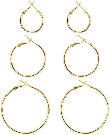 Big Gold Hoop Earrings for Women Hypoallergenic 925 Sterling Silver Post Thin Loop 14K Gold Plated Hoop Earrings Set for Girls, 3 Pairs