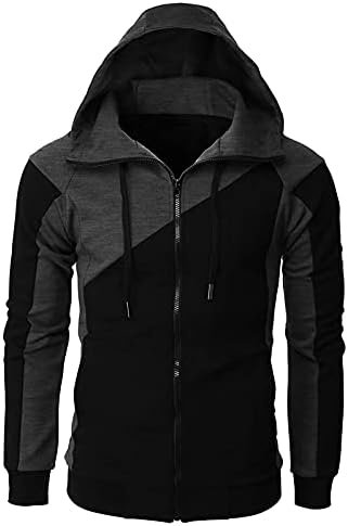 XDTDRYRYU Mens Fall Contrasting Sports Trendy Sweatshirt Long Sleeve Hooded Jacket Windbreaker Cardigan #LY044