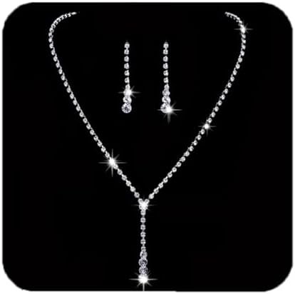 Unicra Bride Silver Bridal Necklace Earrings Set Crystal Wedding Jewelry Set Rhinestone Choker Necklace for Women and Girls (3 piece set – 2 earrings and 1 necklace)