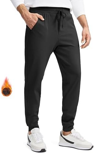 Pudolla Men’s Fleece Lined Joggers Sweatpants with 3 Zipper Pockets Warm Pants for Winter Running Workout Gym Golf