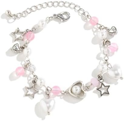 Y2k Bracelet For Women Star Pearl Double-Layer Bracelet Plated Cute Beaded Vintage Charm Dainty Bracelet Aesthetic Jewelry for Women Girls Punk Jewelry