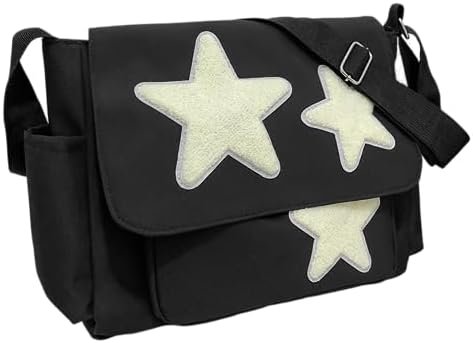 YILCER Cute Messenger Bag, Aesthetic Crossbody Bag, Y2K Star Grunge Shoulder Purse for Women Girls School