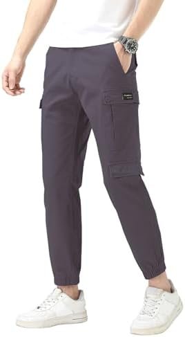 Plaid&Plain Men’s Casual Cargo Joggers Sweatpants Chino Tapered Stretch Hiking Twill Pants with Pockets C803