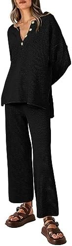 PRETTYGARDEN Women’s 2 Piece Tracksuit Outfits 2023 Fall Knit Sweater And Wide Leg Pants Sweatsuit Lounge Sets