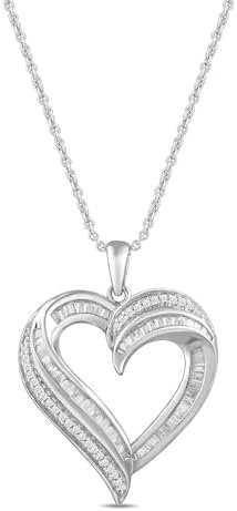 Amazon Collection women Sterling Silver Diamond Heart Pendant Necklace (1/2 cttw), 18″