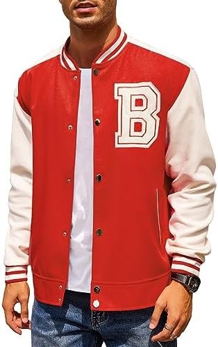 COOFANDY Men’s Varsity Jackets Wool Blend Letterman Baseball Lightweight Bomber Jacket