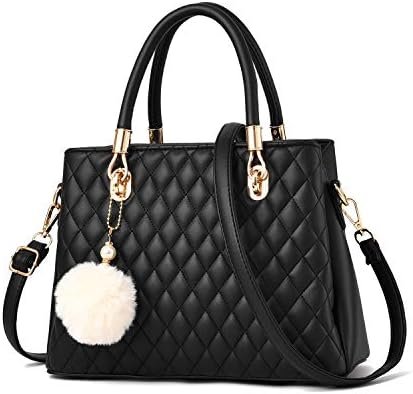 I IHAYNER Womens Leather Handbags Purses Top-handle Totes Satchel Shoulder Bag for Ladies with Pompon