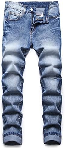 ZEESEN Ripped Jeans for Men Slim Denim Regular Fit Tapered Leg Distressed Destroyed Pants Mens Jeans with Hole