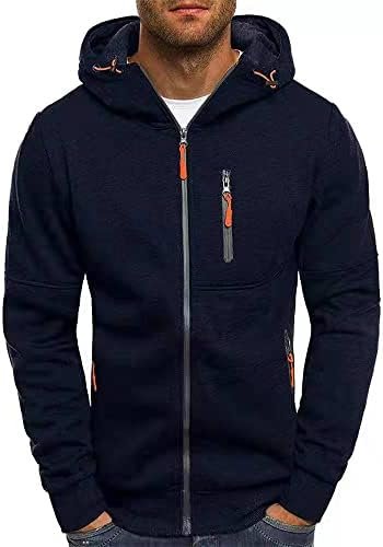 Kroivil Men Hoodies Casual Hoodies for Men with Zip Pockets Full Zip Long Sleeve Sweatshirt Sports Hooded Jacket