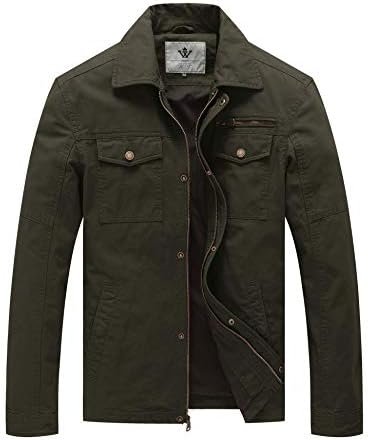 WenVen Men’s Casual Canvas Cotton Military Lapel Jacket