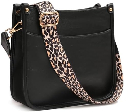 KOGTLA Women’s Crossbody Shoulder Bag with Leopard Guitar Strap,Vegan Faux Leather Purse Handbag Bucket Tote Bag