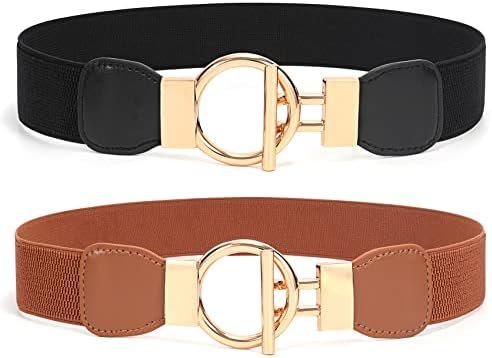 VONMELLI 3 Pack Women Wide Elastic Waist Belt Vintage Stretchy Waistband with Retro Double O-Ring Buckle for Dresses