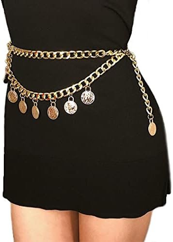 Gold Coin Waist Chain Beach Belly Body Chains Party Rave Body Jewelry Fashion Waist Accessory for Women and Girls (Gold)