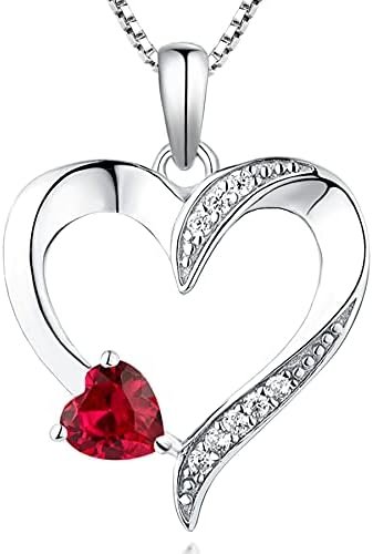 YL Heart Necklace 925 Sterling Silver Love Heart Pendant with 5MM5MM Heart Blue Sapphire/Ruby/Pink/Amethyst/Emerald/Zirconia Birthstone Women Jewelry