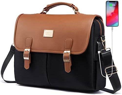 LOVEVOOK Laptop Bag for Women, 15.6 inch Large Capacity Computer Briefcase Case, Crossbody Messenger Shoulder Bag, Office Business Work Tote Bags Purse for Travel Gifts, Brown-black