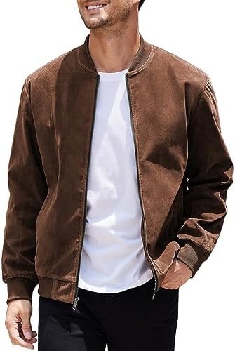 COOFANDY Men’s Casual Varsity Jacket Vintage Lightweight Suede Bomber Jackets