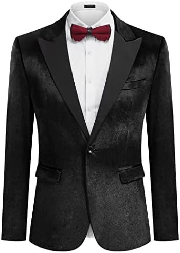 COOFANDY Men’s Shiny Velvet Suit Jacket Sequin Tuxedo Blazer for Prom Dinner Party Weddding