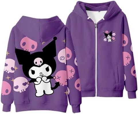 WANHONGYUE Kuromi Hoodie Sweatshirts Women’s Long Sleeve Pullover Girls Kawaii Cartoon Zipper Hooded Sweater