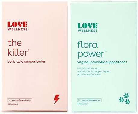 Love Wellness Womens Vaginal Suppository Duo, The Killer & Flora Power | Suppositories with Probiotics & Boric Acid Supports pH Balance & Odor | Intimate Feminine Hygiene Products for Discomfort