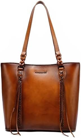 Montana West Genuine Leather Purses for Women Tote Bags Shoulder Hobo Handbag with Tooling Handle & Tassels