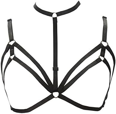 Adjustable Plus Size Punk Gothic Clothing Carnival Party Body Harness Bra Women Caged Bralette (Black)