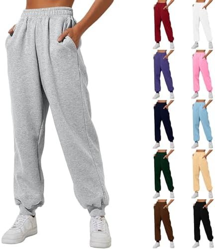 Womens High Waisted Sweatpants Casual Straight Leg Workout Active Joggers Pants Solid Comfy Sports Trouser with Pockets