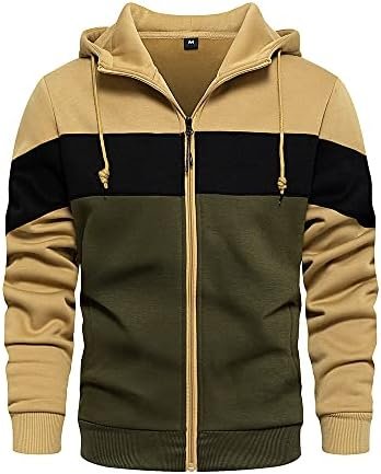 LBL Mens Slim Fit Long Sleeve Zip-up Fleece Hoodie Color Block Sweatshirt with Kanga Pocket