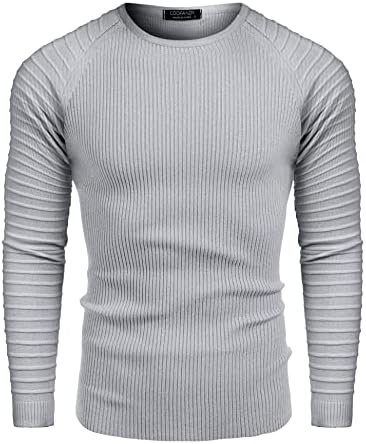 COOFANDY Men’s Cable Knit Sweater Crew Neck Long Sleeve Stripe Pullover