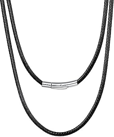 Bestyle Genuine Leather Necklace for Men Women, 2/3 mm Black or Brown Leather Cord Braid Rope Chain with Sturdy Silver Buckle, Waterproof Leather Necklace Cords for Pendants, 16-30″