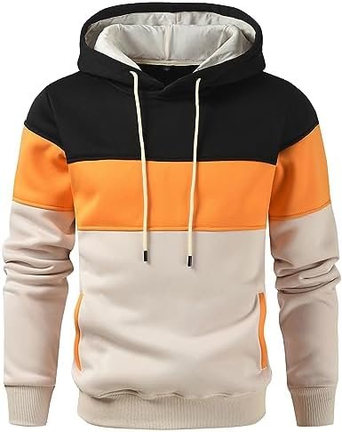 Lulucleaf Men’s Novelty Color Block Pullover Hoodie Casual Fleece Long Sleeve Hooded Sweatshirt