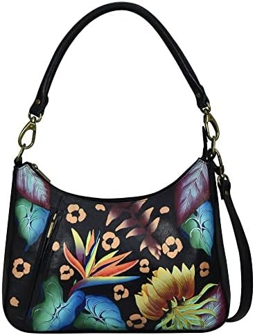 Anna by Anuschka Women’s Hand-Painted Genuine Leather Large Top Zip Hobo