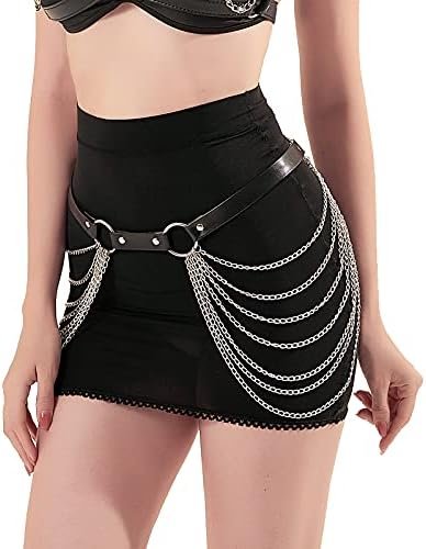 TOPACC Punk Waist Chain Belt Goth Body Harness for Women Leather Garter Gothic Belts Emo Rave Outfit Cosplay