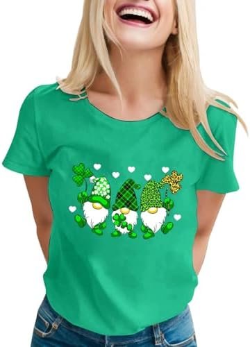 St Patricks Day Shirt Women Fashion Casual T Shirt Dwarf Printing Round Neck Short Sleeve Tee Top Trendy Daily Blouse