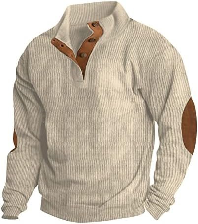 Kenvina Men Sweaters 1/4 Button Turtlenecks Corduroy Sweatshirt Mock Neck Long Sleeve Top Thermal Lightweight Pullover