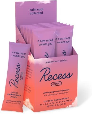 Recess Mood Powder, Calming Magnesium L-Threonate Blend with Passion Flower, L-Theanine, Electrolytes, Magnesium Calm Support Supplement