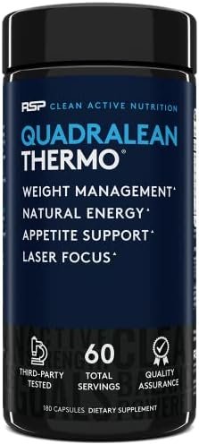 RSP Nutrition QuadraLean Thermogenic Fat Burner for Men & Women, Weight Loss Supplement, Crash-Free Energy, Metabolism Booster & Appetite Suppressant, Diet Pills, 60 Serv (Packaging May Vary)