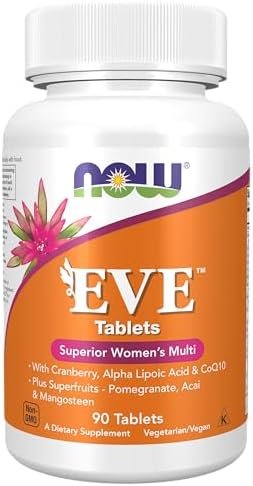 NOW Supplements, Eve™ Women’s Multivitamin with Cranberry, Alpha Lipoic Acid and CoQ10, plus Superfruits – Pomegranate, Acai & Mangosteen, 90 Tablets