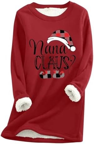 PVCS Christmas Graphic Sweatshirts for Women Crewneck Pullover Shirts Fleece Lined Long Sleeve Tops Xmas Holiday Blouse