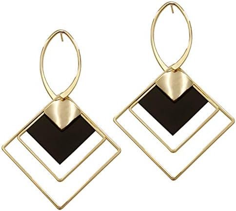 Black White Earrings for Women Teen Girls Gifts Gold Plated Dangle Drop Fashion Geometric Statement Jewelry