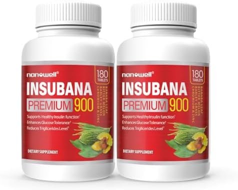 NANOWELL INSUBANA Premium 900, Blood Sugar Supplement – 180 Tablets x 2 Bottles for 2 Months (360 Count)