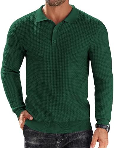 COOFANDY Men’s Knit Polo Shirts Long Sleeve Sweater Polo Lightweight Fashion Casual Collared T Shirts