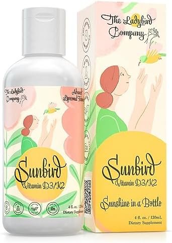 The Ladybird Company Sunbird Vitamin K2 and D3 Supplement – Liposomal D3K2 Liquid Drops to Support Healthy Bones, Reproduction, Fertility, Menopause – Vitamin D Supplements for Women