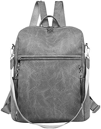 Fashion Women Backpack Leisure Travel PU Leather Anti Wear Big Capacity Casual Outdoors Backpack Ski (Grey, One Size)