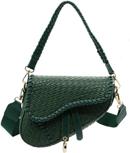 ERWUBA fashion women saddle shoulder bag clutch purse small crossbody satchel handbag woven imitation crocodile leather bag