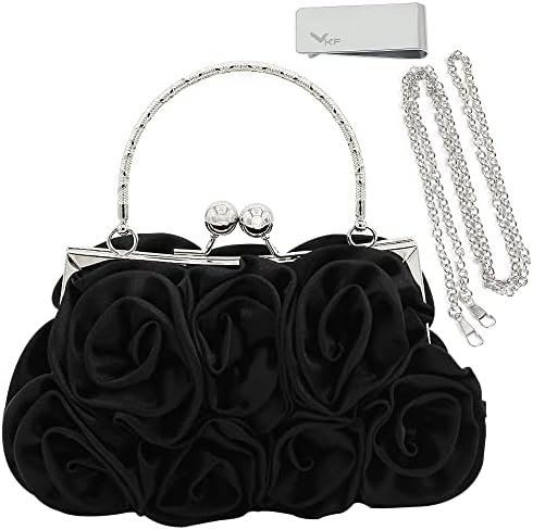 kilofly Missy K 7 Roses Clutch Purse, Satin, with Detachable Strap Money Clip