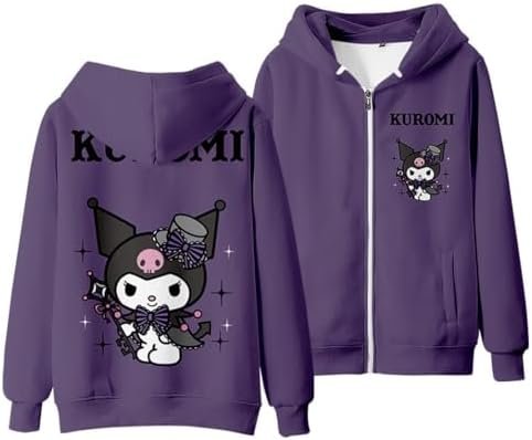 WANHONGYUE Kuromi Hoodie Sweatshirts Women’s Long Sleeve Pullover Girls Kawaii Cartoon Zipper Hooded Sweater