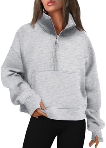 Trendy Queen Half Zip Sweatshirts Oversized Cropped Hoodies for Womens Long Sleeve Pullover for women