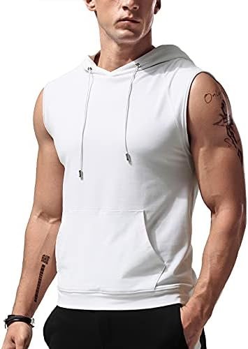 Aixdir Sleeveless Hoodie Men Workout Hooded Tank Top Gym Muscle Shirts with Pocket